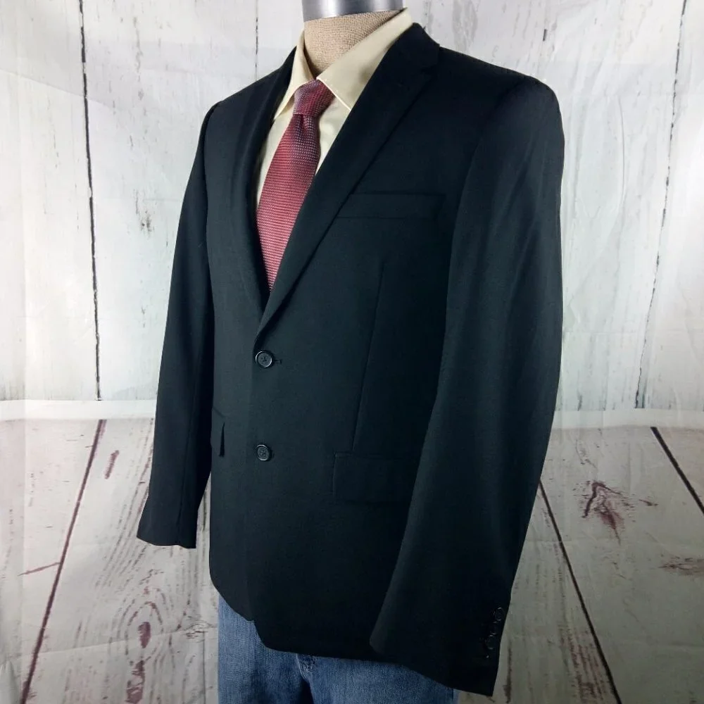 Murano Size L 2 Button Surgeon Cuff Black Suit Blazer Sport Coat